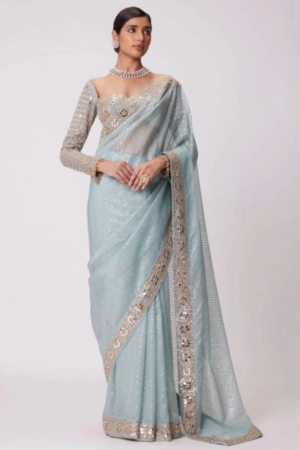Faux Georgette Embroidered Party Wear Saree