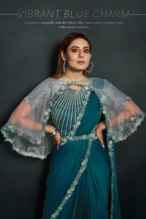 Mahotsav Mohmanthan Blue Crepe Satin Silk Ready To Wear Saree