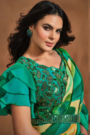 Mahotsav Mohmanthan Pure Satin Silk Stylish Green Ready To Wear Saree