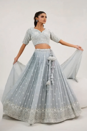 Nishtha Blue Grey Bridal Designer Lehenga Choli Collection
