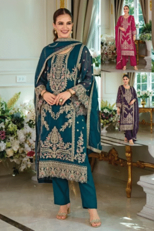 Zaveri Dastur Organza Embroidered Designer Suits Collection