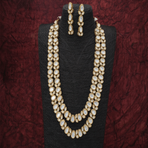 Designer Two Layer Long Kundan Necklace Set