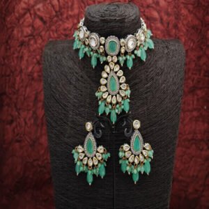 Beautiful Designer White Rodium Party Wear Necklace Set