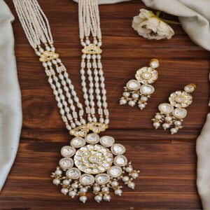 Clustered Pearl Designer Long Kundan Necklace Set
