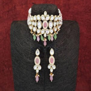 Designer Party wear Kundan stones High Gold Polish Kundan Choker Necklace Set