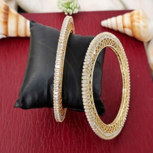 Elegant High Gold Thin Stone Studded 2 Bangles Set