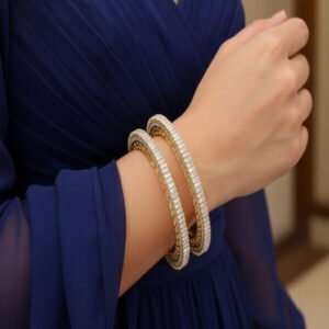 Elegant High Gold Thin Stone Studded 2 Bangles Set