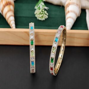 Designer High Gold Polish Fancy Style CZ AD Stone 2 Bangles Set