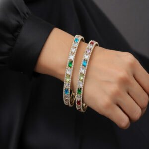 Designer High Gold Polish Fancy Style CZ AD Stone 2 Bangles Set