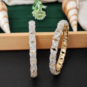 American Diamond Square Cluster Designer 2 Bangles Set