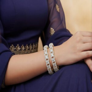 American Diamond Square Cluster Designer 2 Bangles Set