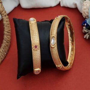 Designer Rajwadi Polish Antique Jewellery Party Wear 2 Bangles Set