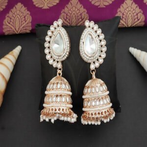 Antique Jewellery Full Stone Design Antique Earring Set Rose Rodium Polish