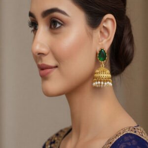 Ethnic Rajwadi Polish Green Dome Jhumki Earrings