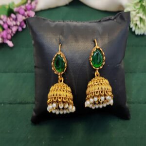 Ethnic Rajwadi Polish Green Dome Jhumki Earrings