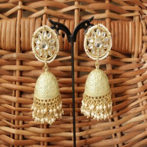 Neon green white stone antique jhumka earring