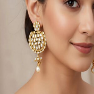 Paan Shape Stone Moti Droped Earings
