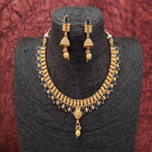 Rajwadi Polish Designer Fancy Style Kemp Jewellery Beautiful Short Necklace Set