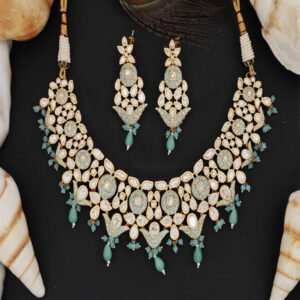 Kundan Jewellery Sparkling High Gold Polish Kundan Necklace Set