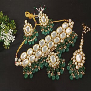 Luxe Kundan Necklace Set with Emerald Accents Festive Glam