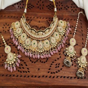 Kundan Designer High Gold Polish Fancy Style Choker Necklace Set