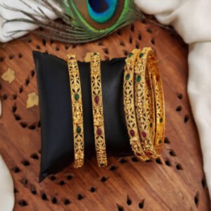 Temple Matte Gold Polish Fancy Style 4 Bangles Set