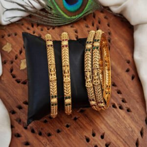 Designer Full Stone Matte Gold Polish Fancy Style 4 Bangles Set