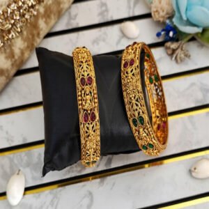 Temple Jwellery Matte Gold Polish Style 2 Bangles Set