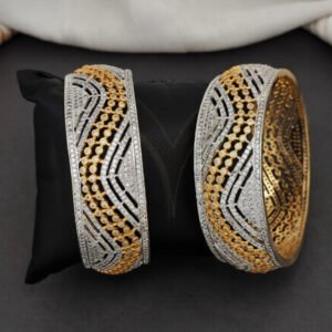Designer CZ AD Full Stone Two Tone Polish Party Wear 2 Bangles Set
