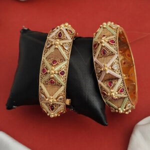 Designer Antique Beautiful Rajwadi Polish Party Wear two Bangles Set