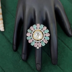 Black Rodium Polish Fusion Designer Western Beautiful Kundan Finger Ring
