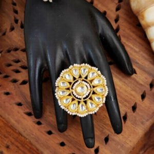 Kundan Stone High Gold Polish Fancy Finger Rings