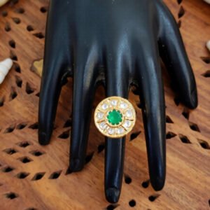 Kundan Design High Gold Polish Fancy Round Shape Finger Ring