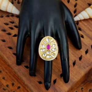 Teardrop Kundan Finger Ring with Multi Center Stone