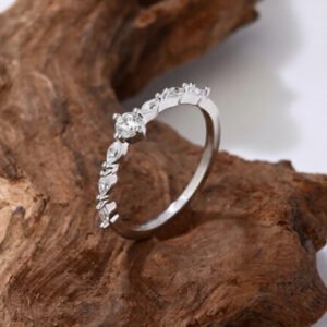 Minimalist White Rhodium Stone Ring for Women