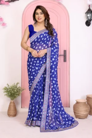 Bandhani Georgette Saree with Lace Border Ideal for Functions
