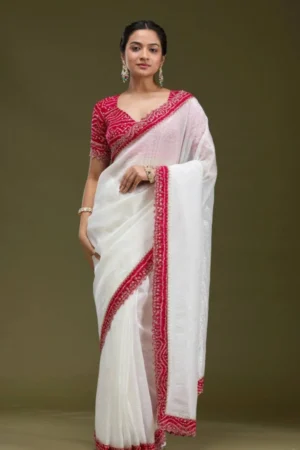 Bandhani Saree with Handcrafted Cutwork and Gold Tissue