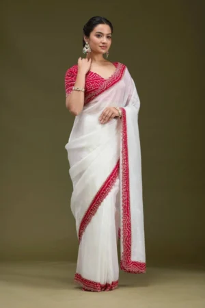 Bandhani Saree with Handcrafted Cutwork and Gold Tissue