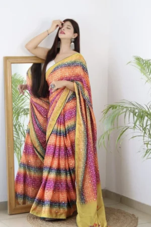 Beautiful Satin Bandhani Print Saree