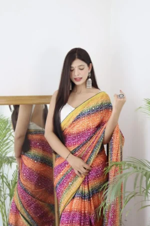 Beautiful Satin Bandhani Print Saree