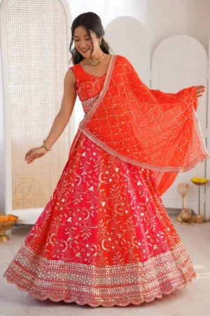 Orange Faux Georgette Lehenga