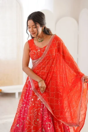 Orange Faux Georgette Lehenga