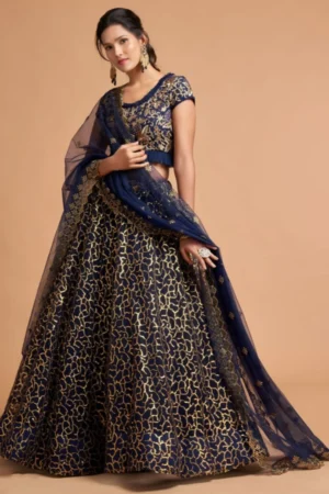 Navy Blue Soft Net Lehenga
