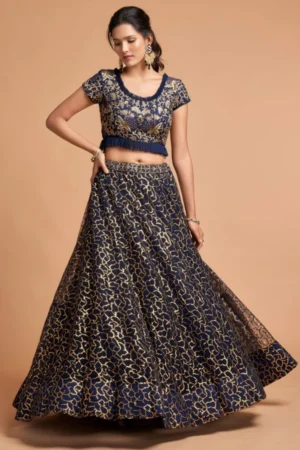 Navy Blue Soft Net Lehenga