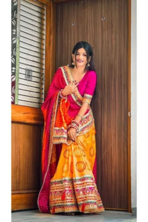Multicolor Designer Bandhani Saree Gotapati Embroidery Work