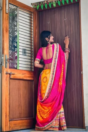 Multicolor Designer Bandhani Saree Gotapati Embroidery Work