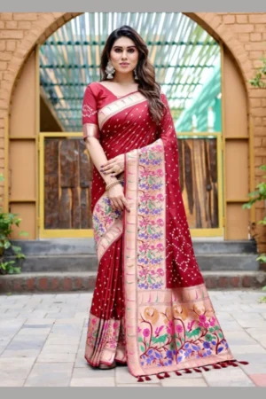 Premium Pure Bandhej silk saree with Zari Weaving