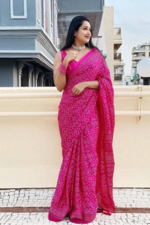 Pink Digital Print Saree