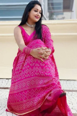 Pink Digital Print Saree