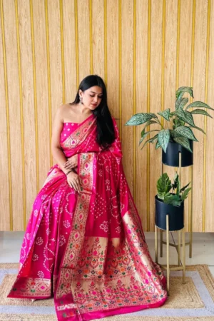 Premium Bandhej Paithani Silk Saree
